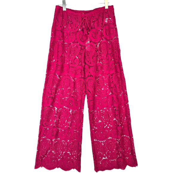 L'Agence Geraldine Paisley Crochet Cover Up Pants Elastic Drawstring Waist S NEW - Picture 2 of 9